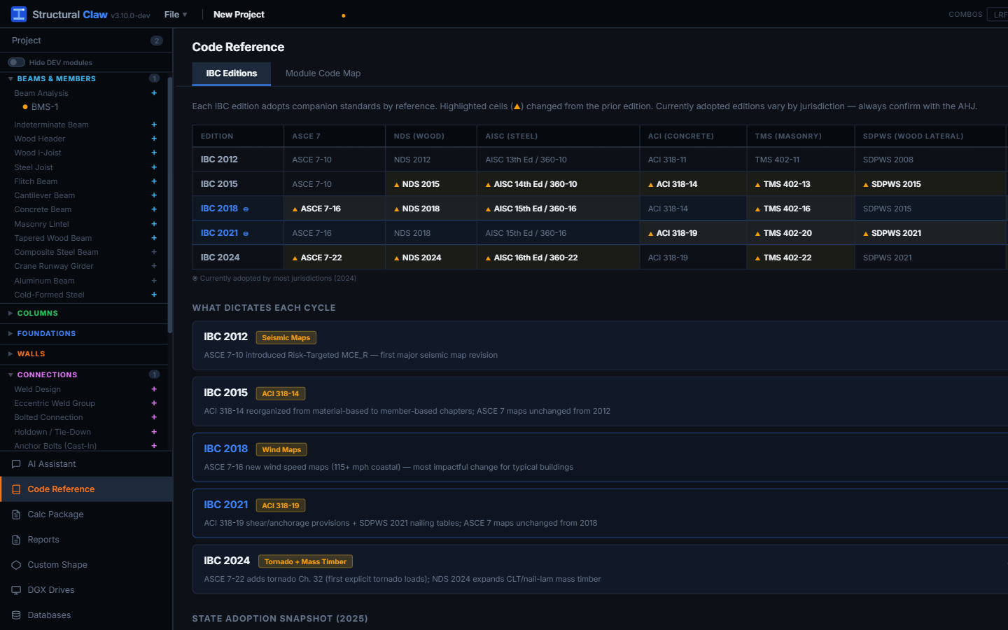 StructuralClaw code reference lookup panel