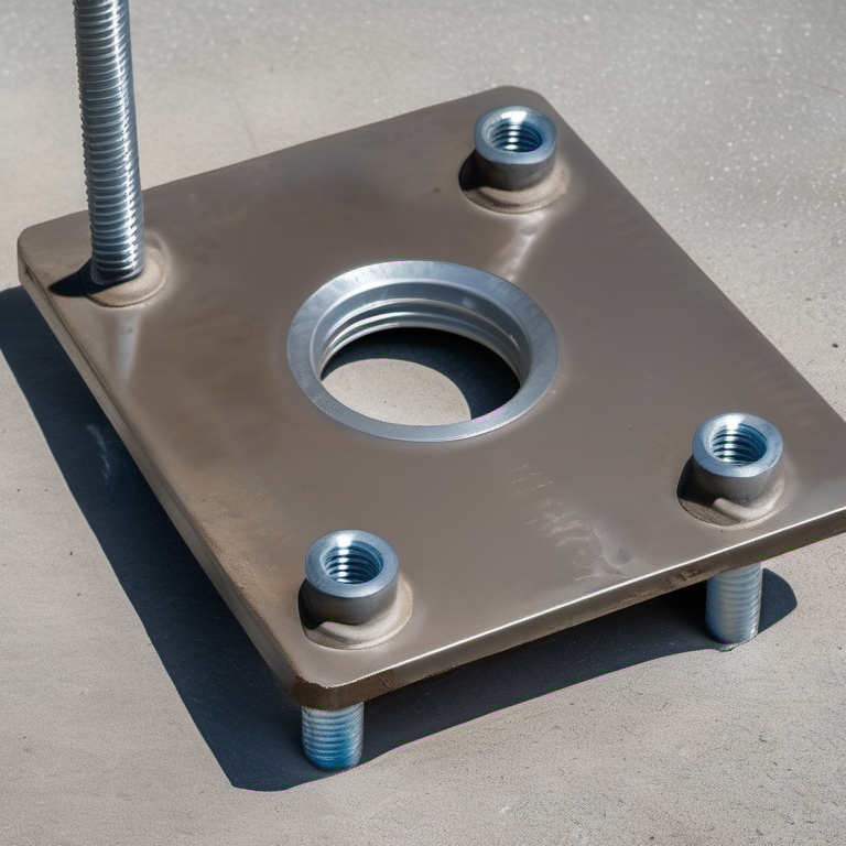 Steel base plate with anchor rods — anchorage design lives in AnchorClaw